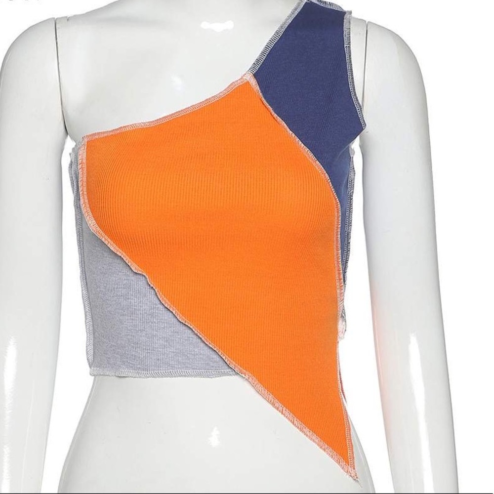Patchwork one shoulder top